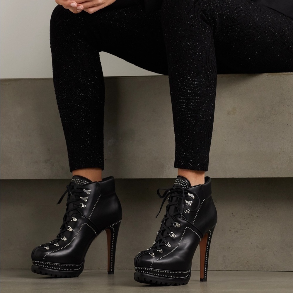 Alaia Suede Platform Heeled Combat Boots 38.5